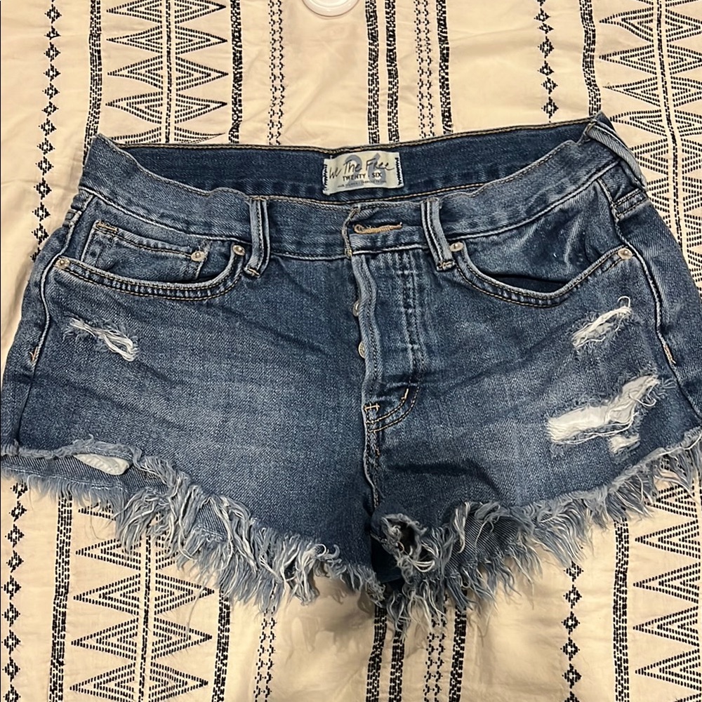 Free People Blue Distressed Jean Shorts